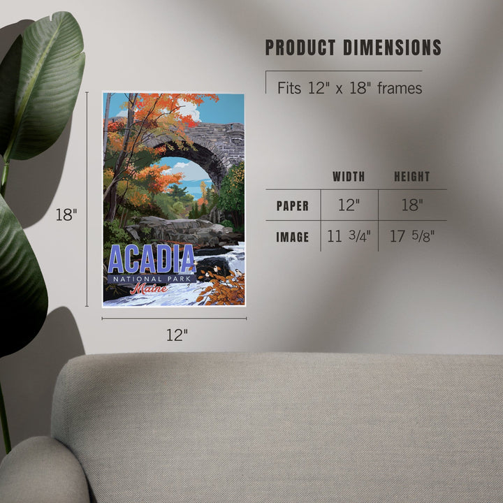 Acadia National Park, Maine, Stone Bridge Illustration, Art & Giclee Prints Art Lantern Press