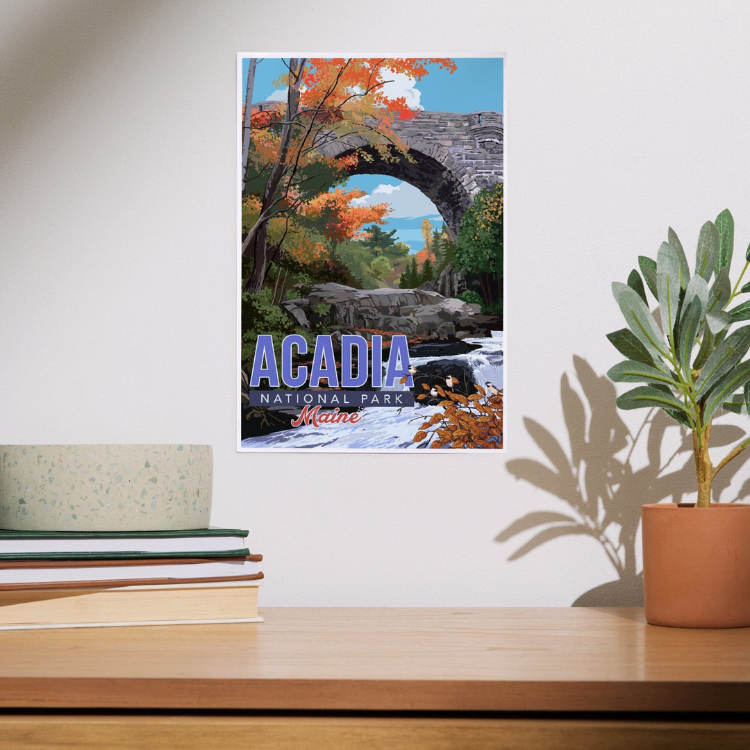 Acadia National Park, Maine, Stone Bridge Illustration, Art & Giclee Prints Art Lantern Press