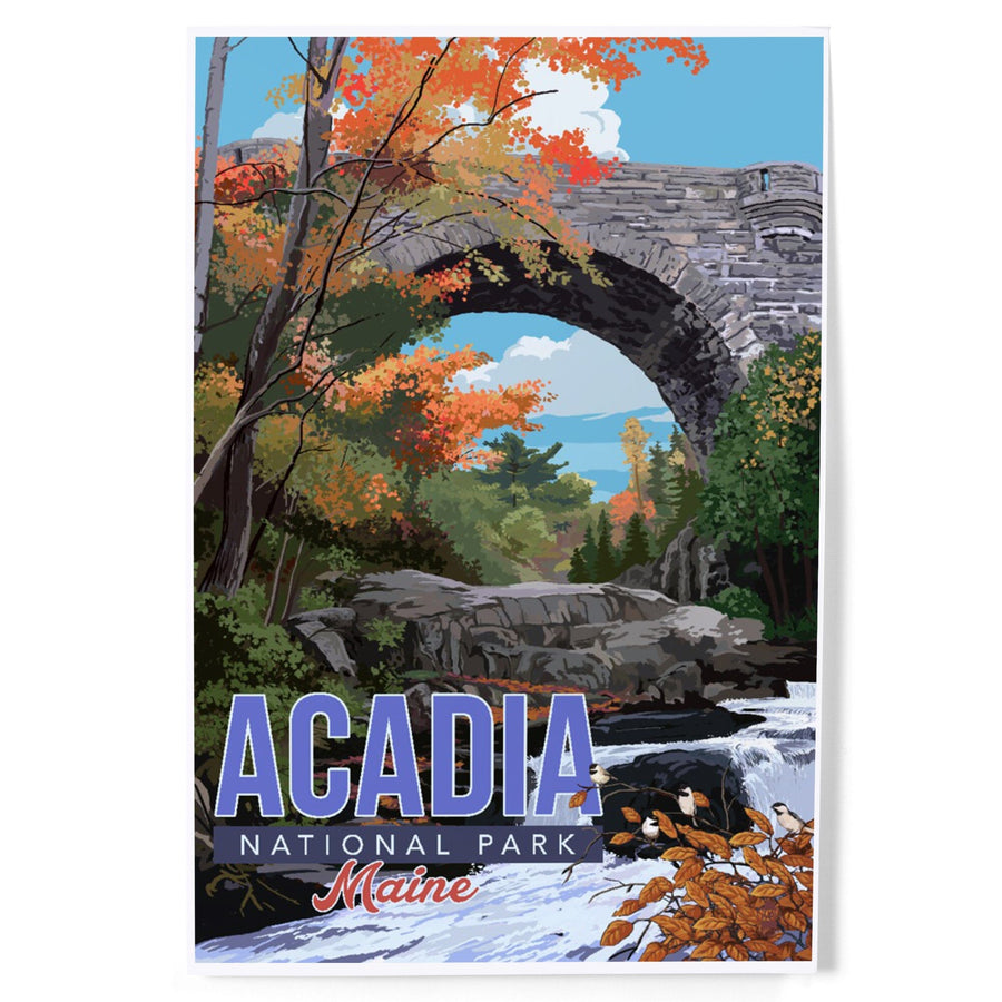 Acadia National Park, Maine, Stone Bridge Illustration, Art & Giclee Prints Art Lantern Press