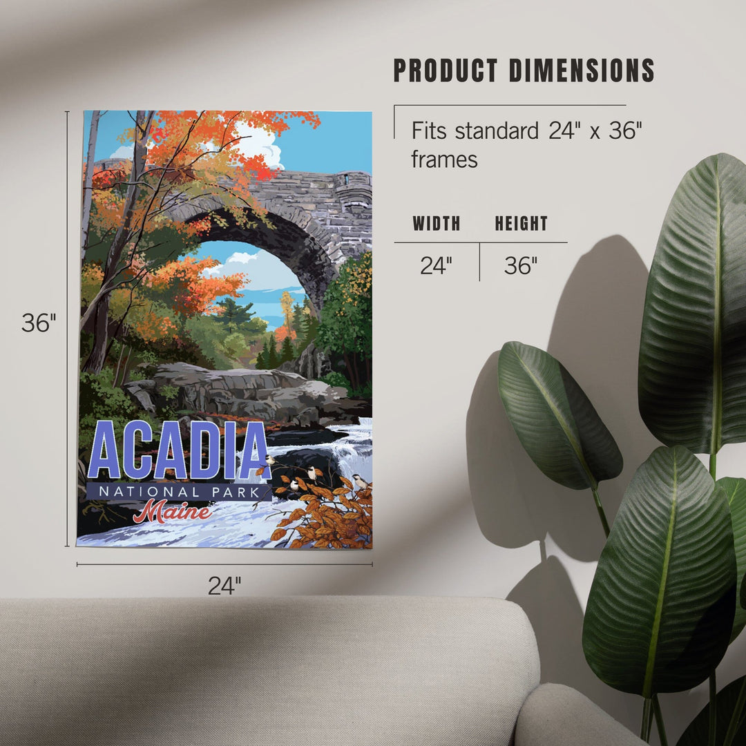 Acadia National Park, Maine, Stone Bridge Illustration, Art & Giclee Prints Art Lantern Press