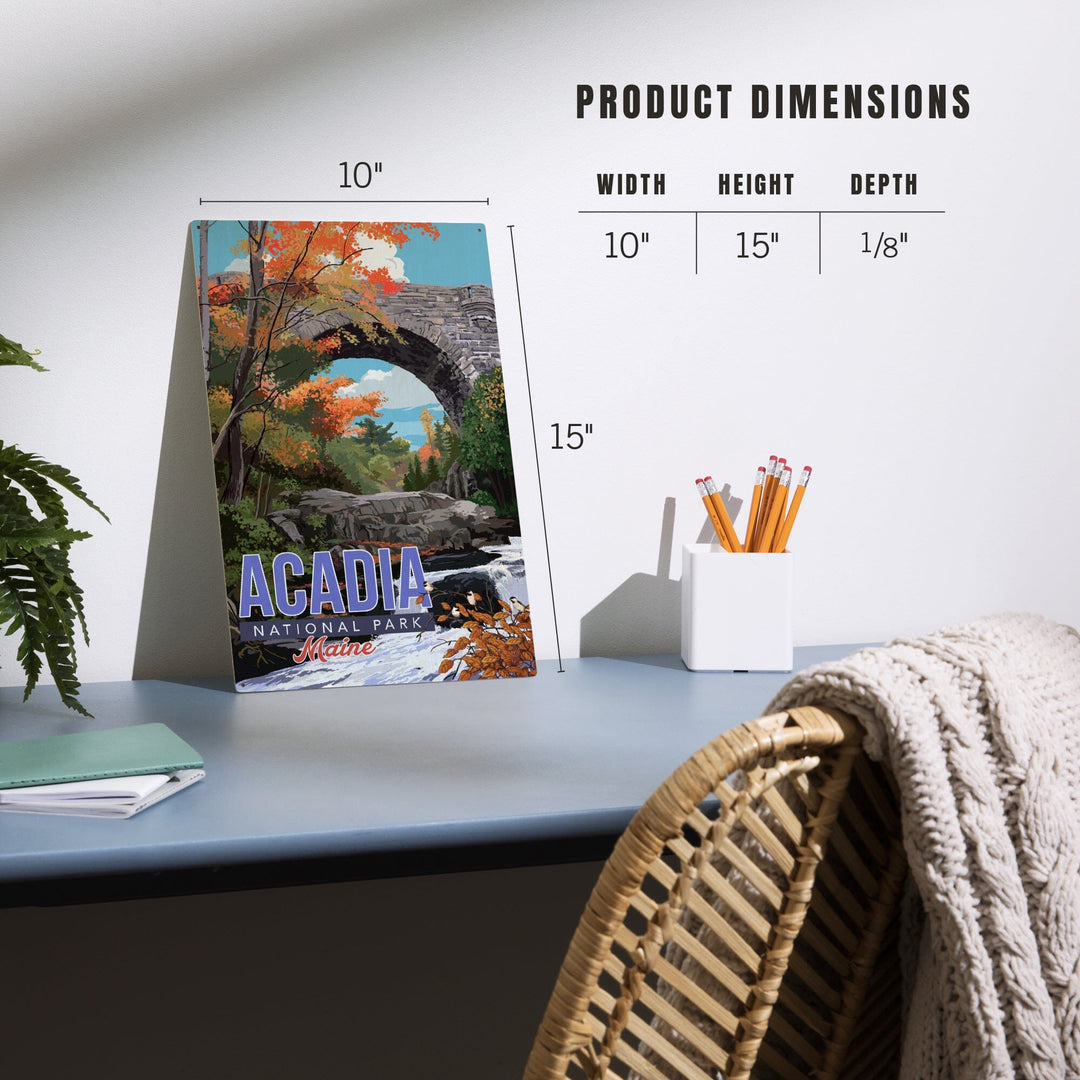 Acadia National Park, Maine, Stone Bridge Illustration, Wood Signs and Postcards Wood Lantern Press