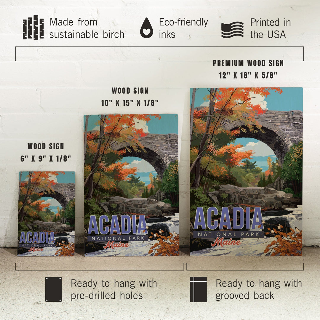 Acadia National Park, Maine, Stone Bridge Illustration, Wood Signs and Postcards Wood Lantern Press
