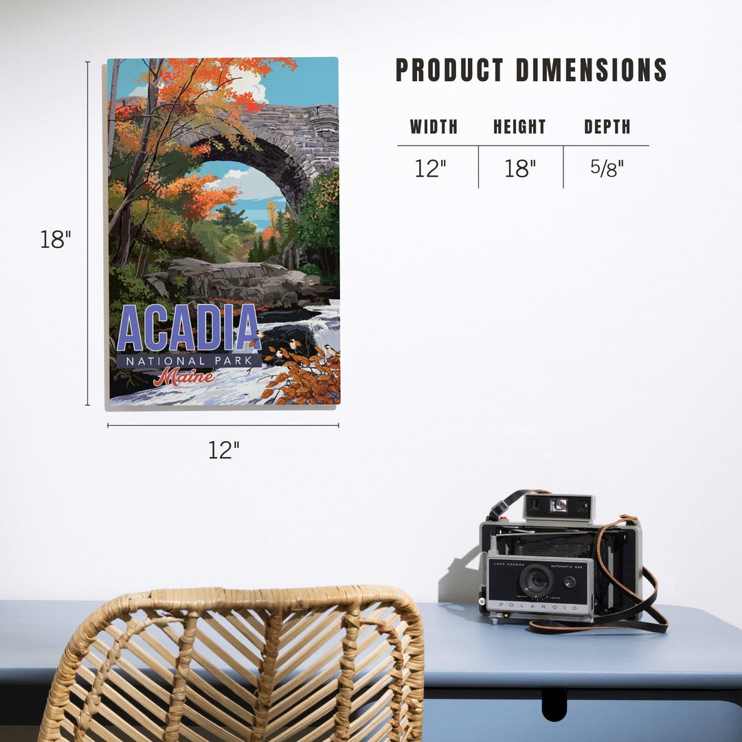 Acadia National Park, Maine, Stone Bridge Illustration, Wood Signs and Postcards Wood Lantern Press