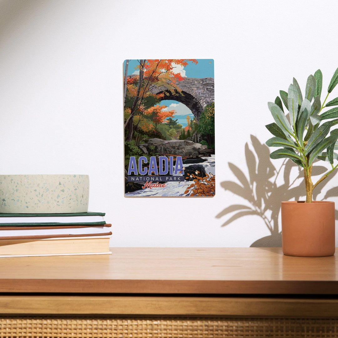 Acadia National Park, Maine, Stone Bridge Illustration, Wood Signs and Postcards Wood Lantern Press