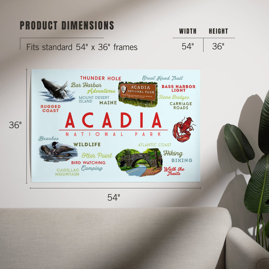 Acadia National Park, Maine, Typogrphy and Icons, Art & Giclee Prints Art Lantern Press