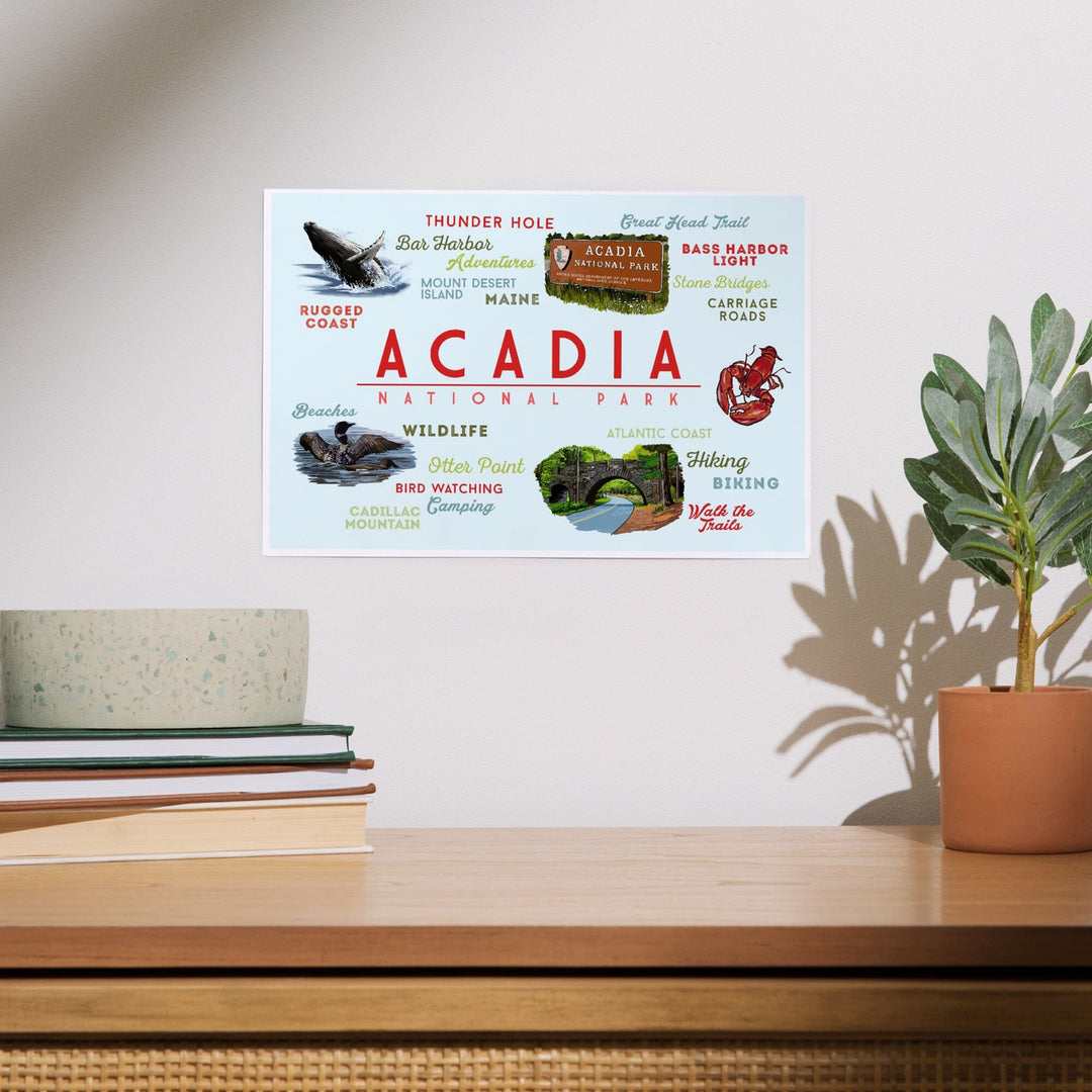 Acadia National Park, Maine, Typogrphy and Icons, Art & Giclee Prints Art Lantern Press