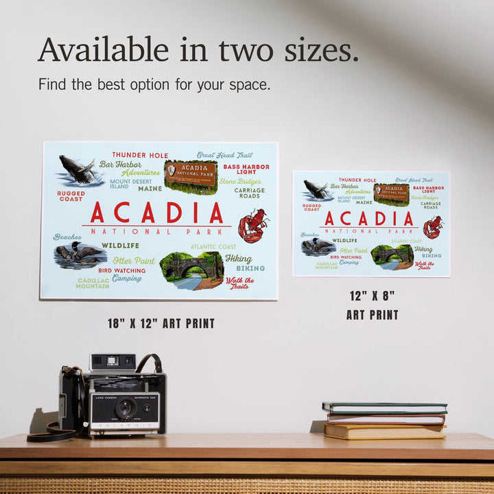 Acadia National Park, Maine, Typogrphy and Icons, Art & Giclee Prints Art Lantern Press