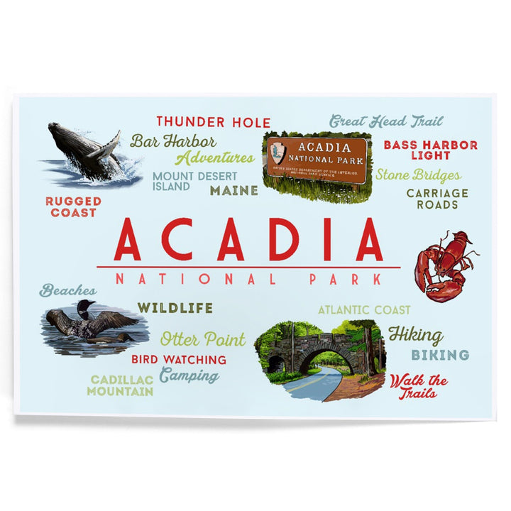 Acadia National Park, Maine, Typogrphy and Icons, Art & Giclee Prints Art Lantern Press 8 x 12 Art Print