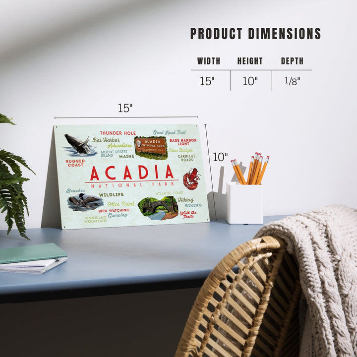 Acadia National Park, Maine, Typogrphy and Icons, Wood Signs and Postcards Wood Lantern Press