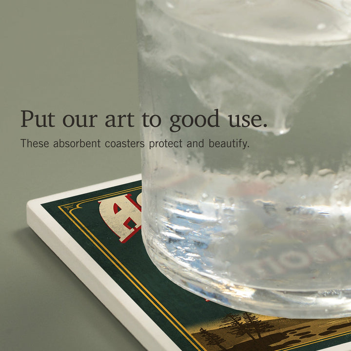 Acadia National Park, Maine, Vintage Hiker Sign, Coasters Coasters Lantern Press