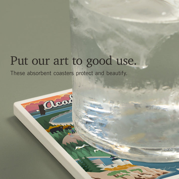 Acadia National Park, Retro View, Coasters Coasters Lantern Press
