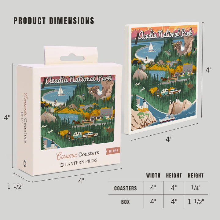 Acadia National Park, Retro View, Coasters Coasters Lantern Press