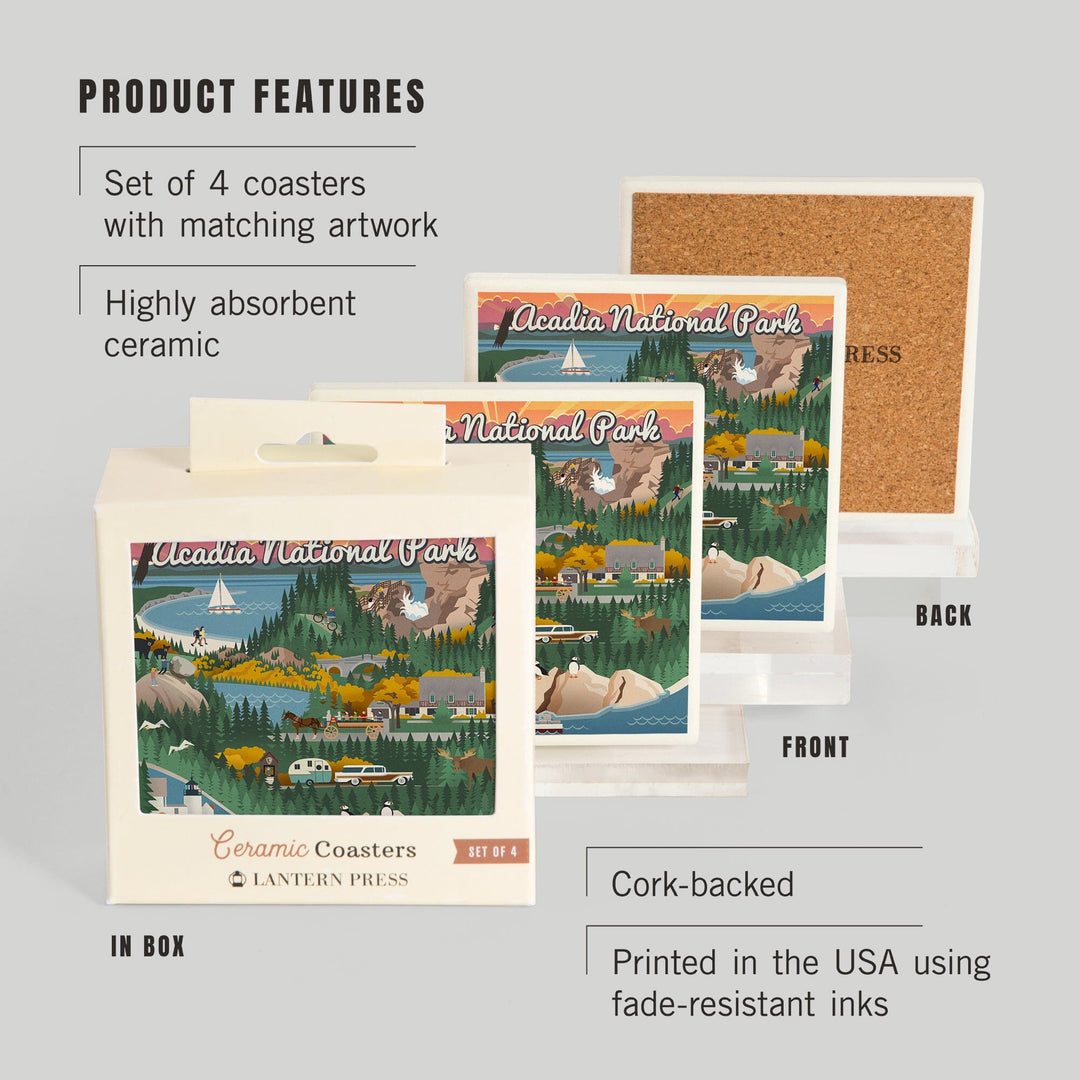 Acadia National Park, Retro View, Coasters Coasters Lantern Press