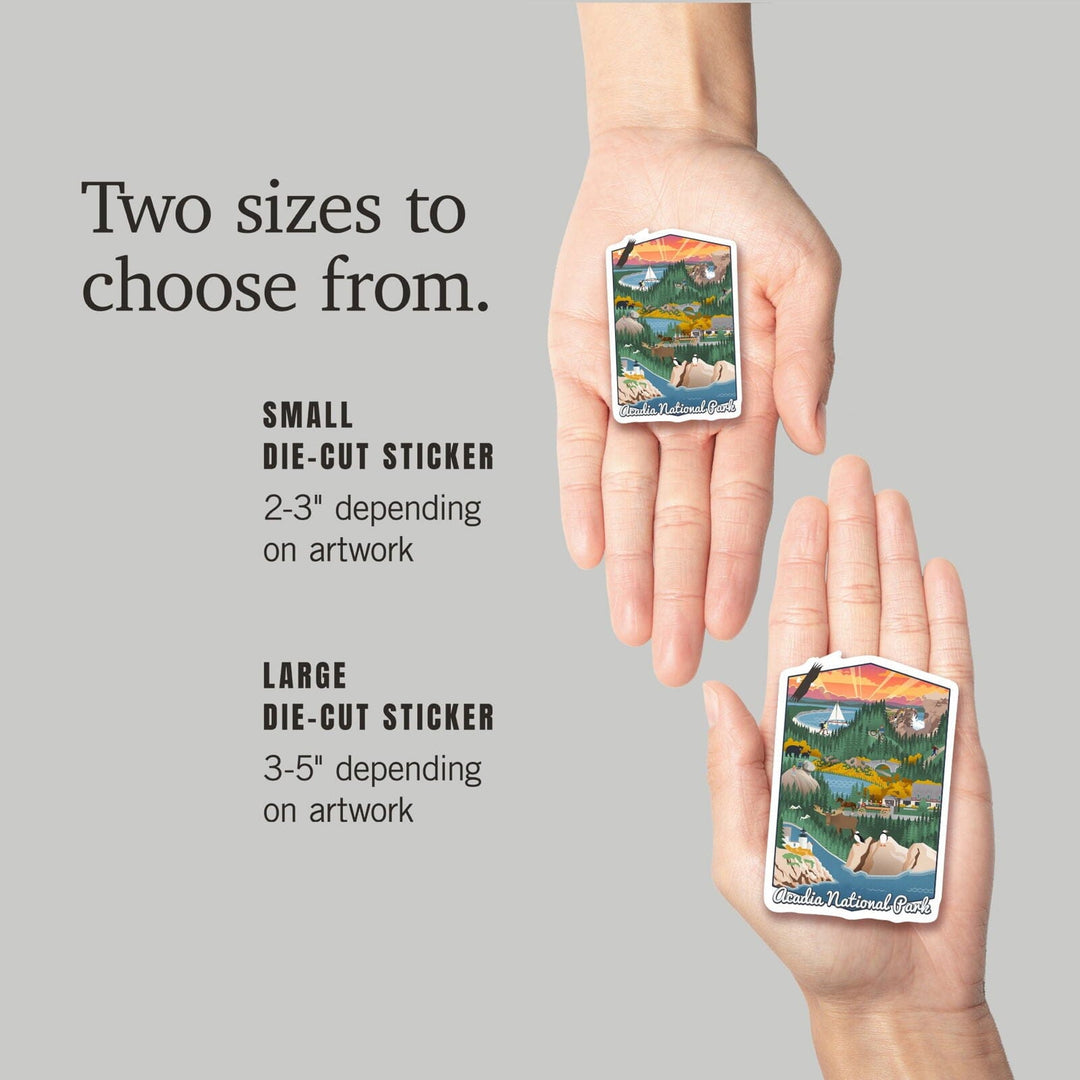 Acadia National Park, Retro View, Contour, Vinyl Sticker Sticker Lantern Press
