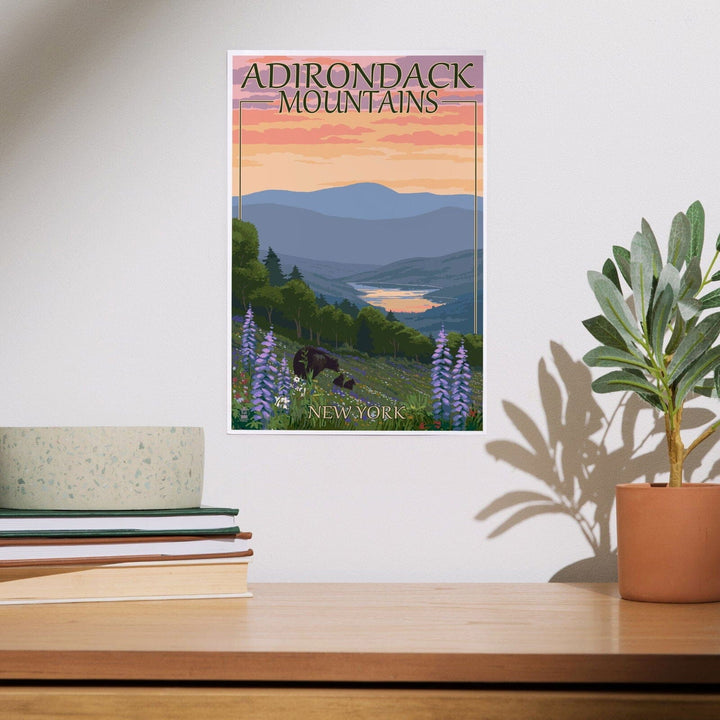 Adirondacks Mountains, New York State, Bears and Spring Flowers, Art & Giclee Prints Art Lantern Press