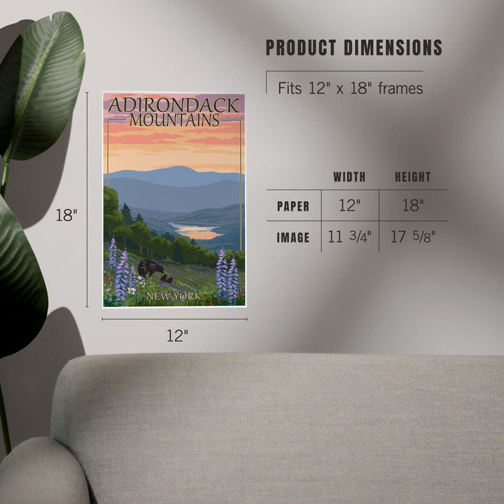 Adirondacks Mountains, New York State, Bears and Spring Flowers, Art & Giclee Prints Art Lantern Press