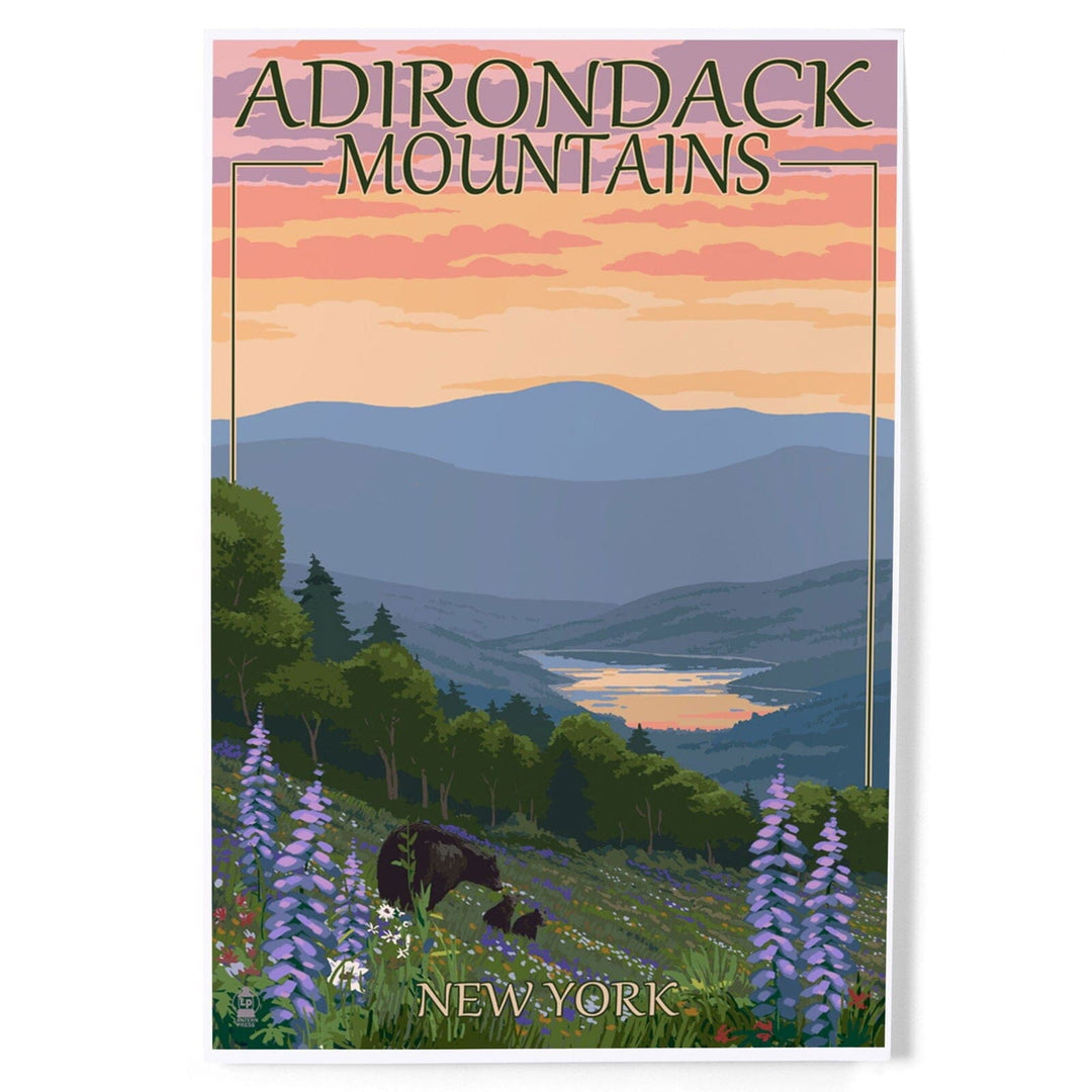 Adirondacks Mountains, New York State, Bears and Spring Flowers, Art & Giclee Prints Art Lantern Press