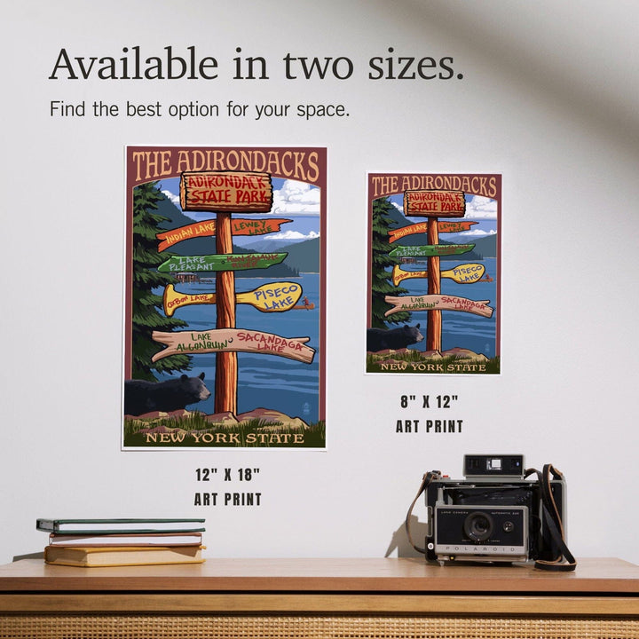 Adirondacks State Park, New York, Destination Signpost, Art & Giclee Prints Art Lantern Press