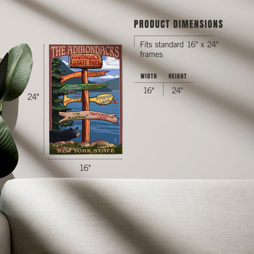 Adirondacks State Park, New York, Destination Signpost, Art & Giclee Prints Art Lantern Press