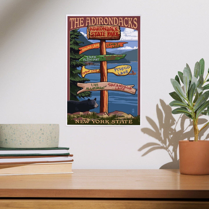 Adirondacks State Park, New York, Destination Signpost, Art & Giclee Prints Art Lantern Press