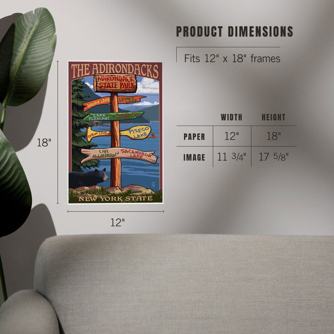 Adirondacks State Park, New York, Destination Signpost, Art & Giclee Prints Art Lantern Press