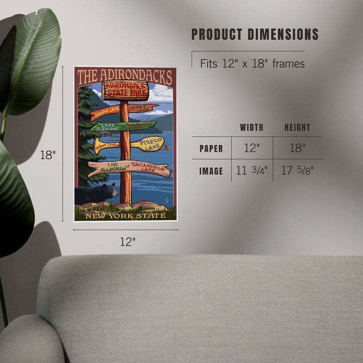 Adirondacks State Park, New York, Destination Signpost, Art & Giclee Prints Art Lantern Press