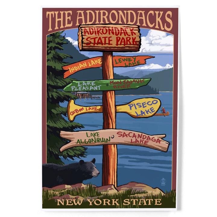 Adirondacks State Park, New York, Destination Signpost, Art & Giclee Prints Art Lantern Press