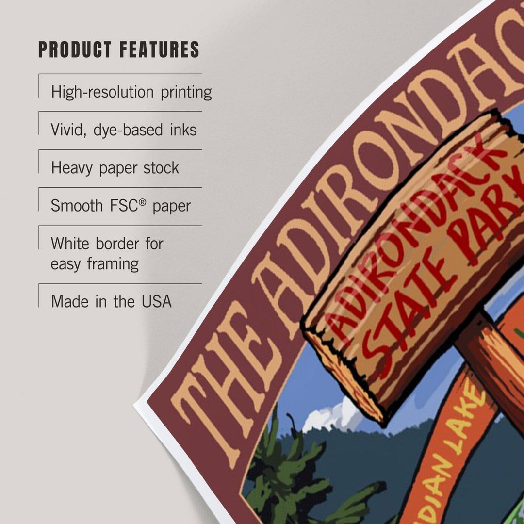 Adirondacks State Park, New York, Destination Signpost, Art & Giclee Prints Art Lantern Press
