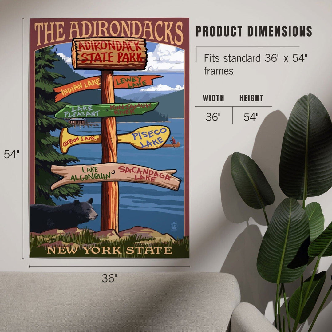 Adirondacks State Park, New York, Destination Signpost, Art & Giclee Prints Art Lantern Press