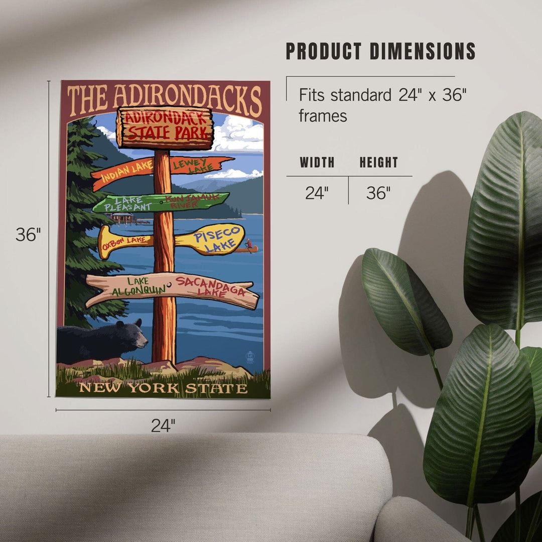 Adirondacks State Park, New York, Destination Signpost, Art & Giclee Prints Art Lantern Press