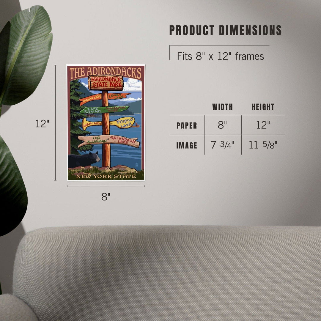 Adirondacks State Park, New York, Destination Signpost, Art & Giclee Prints Art Lantern Press