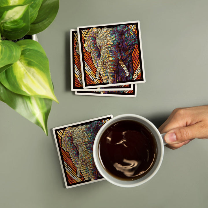 African Elephant, Paper Mosaic, Coasters Coasters Lantern Press