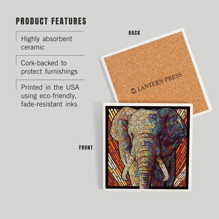 African Elephant, Paper Mosaic, Coasters Coasters Lantern Press