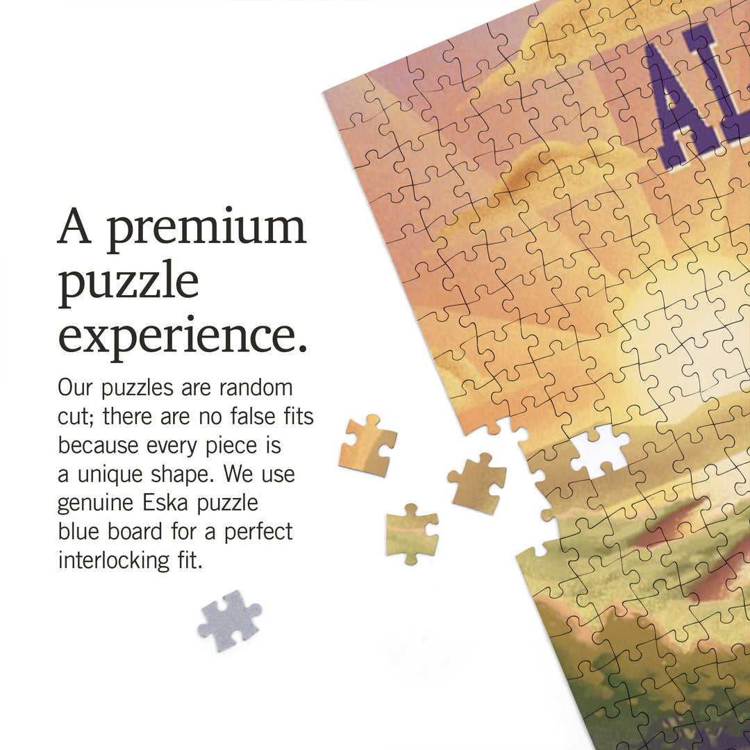 Alabama, Lithograph, Bear and Spring Flowers, Lake, Jigsaw Puzzle Puzzle Lantern Press