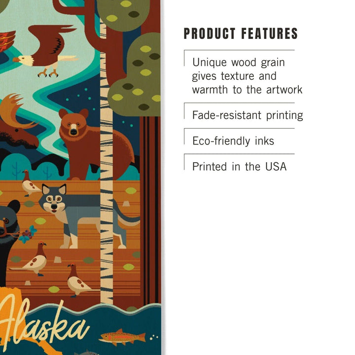 Alaska, Animals, Geometric, Lantern Press Artwork, Wood Signs and Postcards Wood Lantern Press