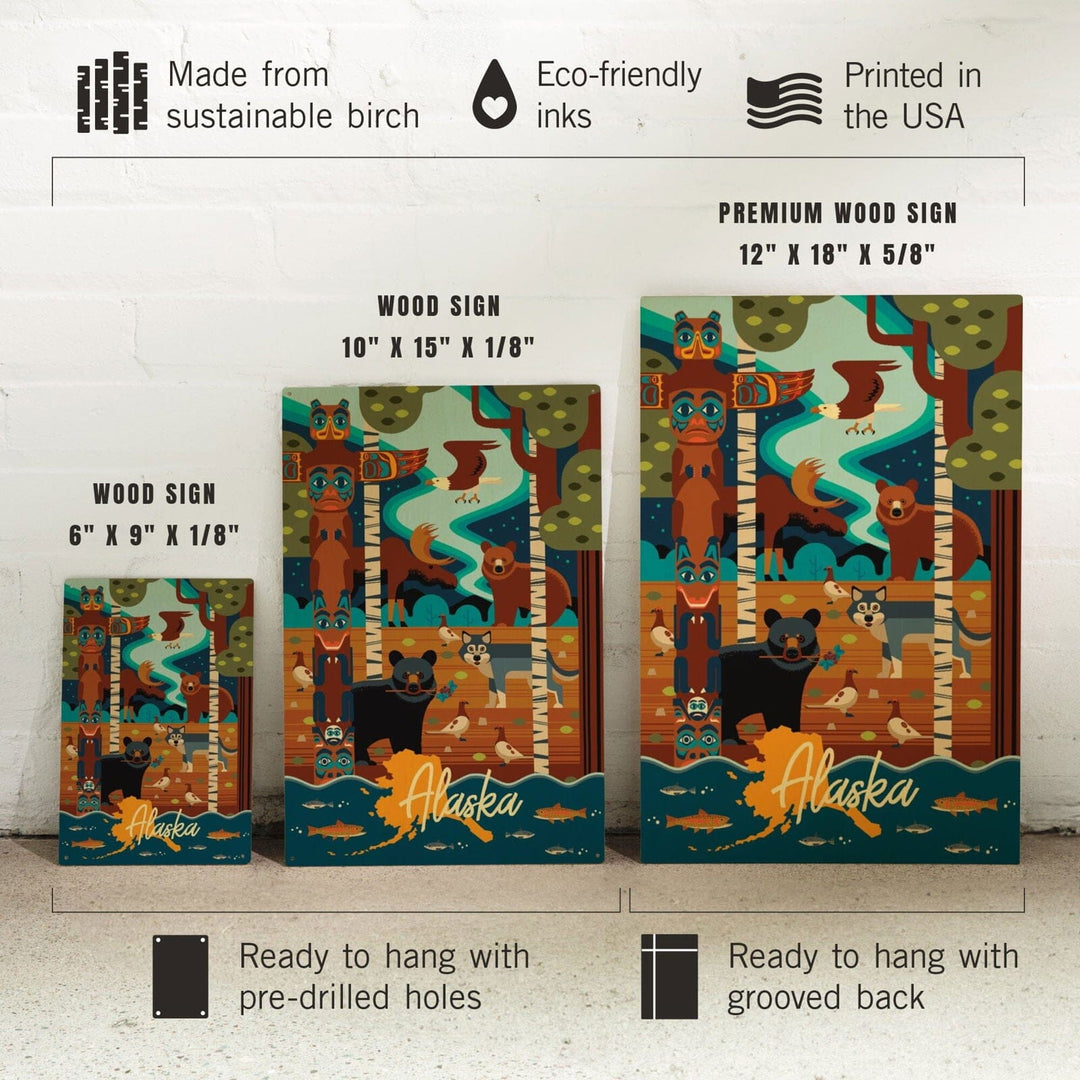 Alaska, Animals, Geometric, Lantern Press Artwork, Wood Signs and Postcards Wood Lantern Press