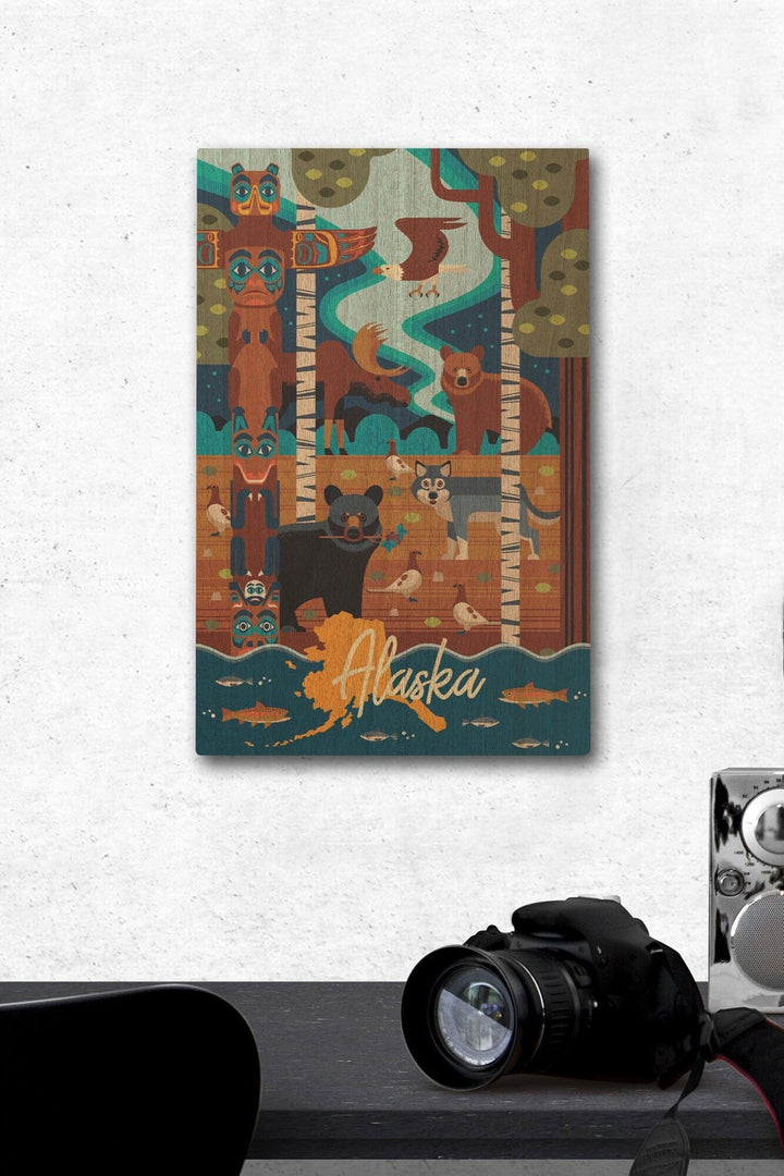 Alaska, Animals, Geometric, Lantern Press Artwork, Wood Signs and Postcards Wood Lantern Press