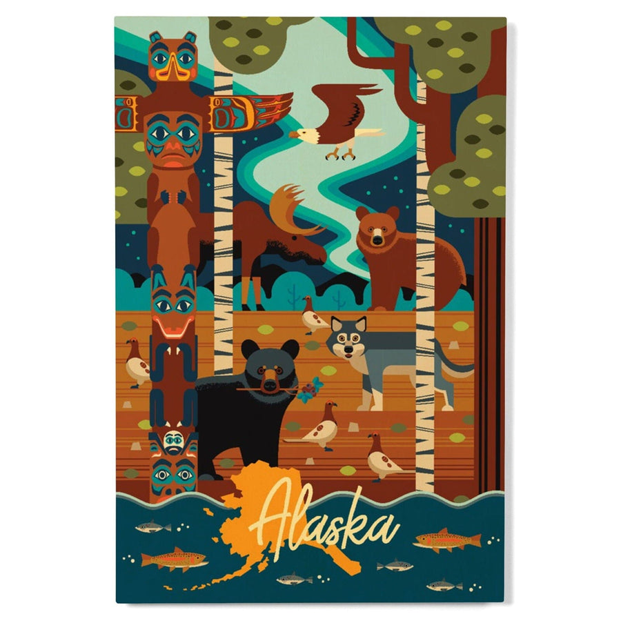 Alaska, Animals, Geometric, Lantern Press Artwork, Wood Signs and Postcards Wood Lantern Press