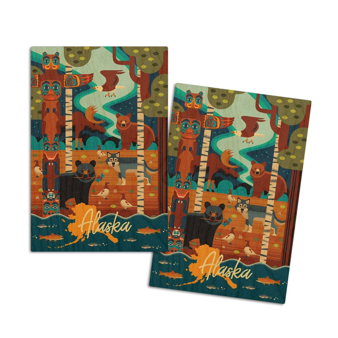Alaska, Animals, Geometric, Lantern Press Artwork, Wood Signs and Postcards Wood Lantern Press