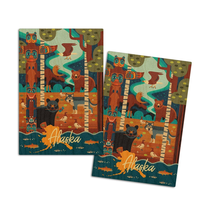 Alaska, Animals, Geometric, Lantern Press Artwork, Wood Signs and Postcards Wood Lantern Press