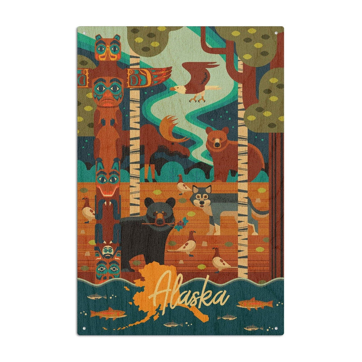 Alaska, Animals, Geometric, Lantern Press Artwork, Wood Signs and Postcards Wood Lantern Press