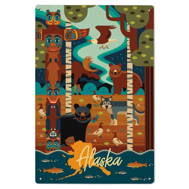 Alaska, Animals, Geometric, Lantern Press Artwork, Wood Signs and Postcards Wood Lantern Press