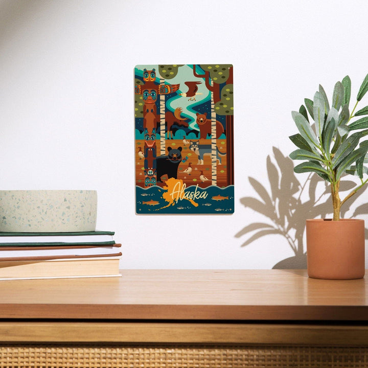 Alaska, Animals, Geometric, Lantern Press Artwork, Wood Signs and Postcards Wood Lantern Press