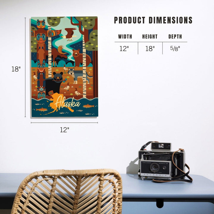 Alaska, Animals, Geometric, Lantern Press Artwork, Wood Signs and Postcards Wood Lantern Press