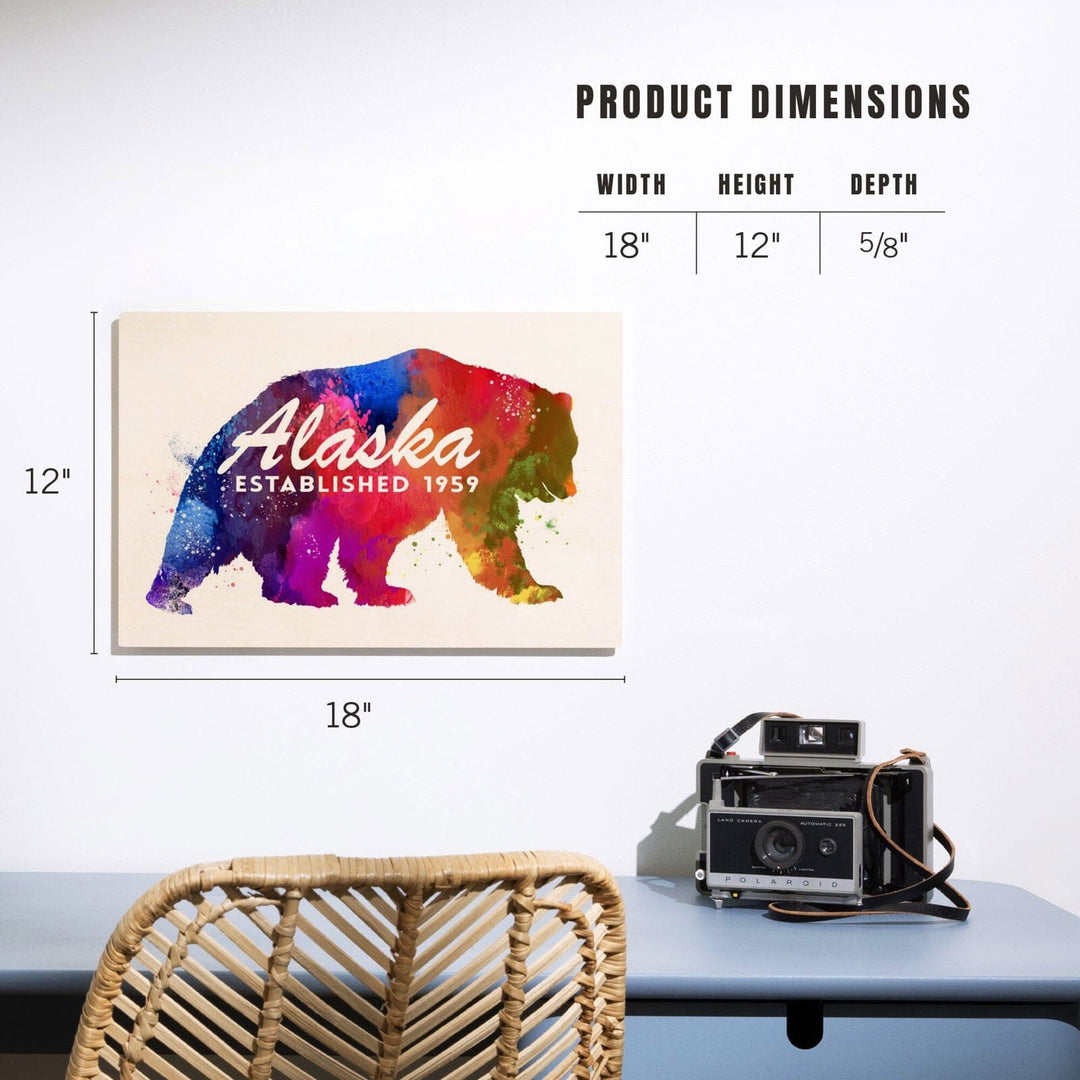 Alaska, Bear, Vibrant Watercolor, Est, Lantern Press Artwork, Wood Signs and Postcards Wood Lantern Press