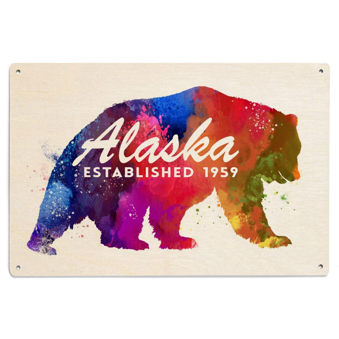 Alaska, Bear, Vibrant Watercolor, Est, Lantern Press Artwork, Wood Signs and Postcards Wood Lantern Press