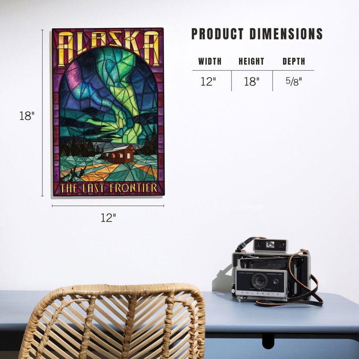Alaska, Cabin & Northern Lights Stained Glass, Lantern Press Artwork, Wood Signs and Postcards Wood Lantern Press