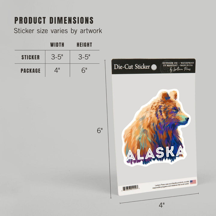 Alaska, Grizzly Bear, Vivid Watercolor, Contour, Lantern Press Artwork, Vinyl Sticker Sticker Lantern Press
