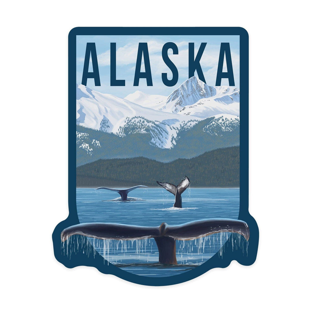 Alaska, Humpback Whale Family, Contour, Lantern Press Artwork, Vinyl Sticker Sticker Lantern Press