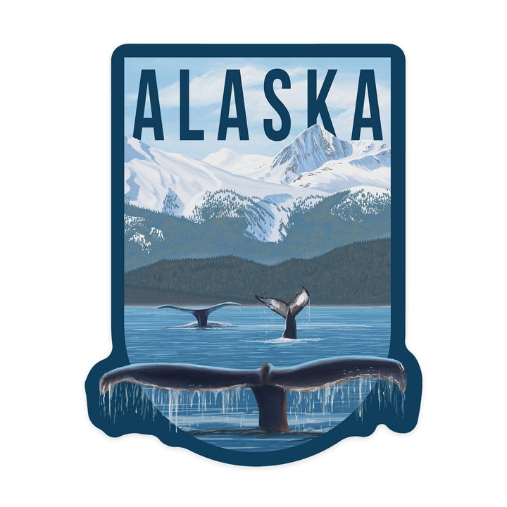 Alaska, Humpback Whale Family, Contour, Lantern Press Artwork, Vinyl Sticker Sticker Lantern Press